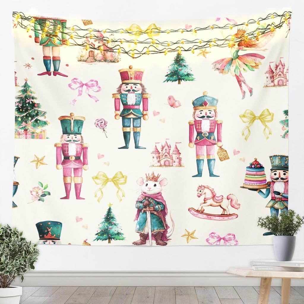 Kids Christmas Nutcracker Tapestry for Bedroom Winter Snowflake Wall Tapestry for Boys Girls Christmas Tree Hanging Wall Art