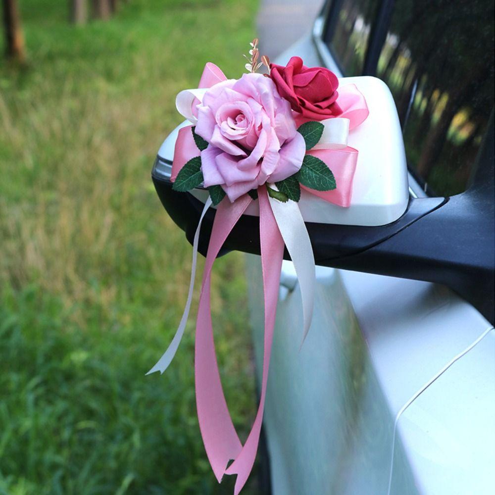 Retro Bow Rearview Mirror Decoration Wedding Party Door Handle Decoration Automotive Supplies