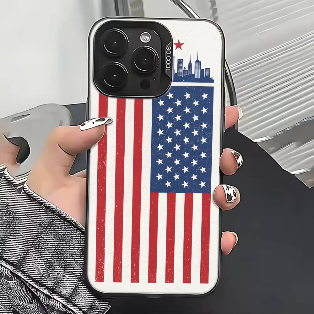 USA A-America Flag Phone Case For iPhone 17,16,15,14,13,12,11 Plus,Pro Max,XS,Colorful Silver Black Cover
