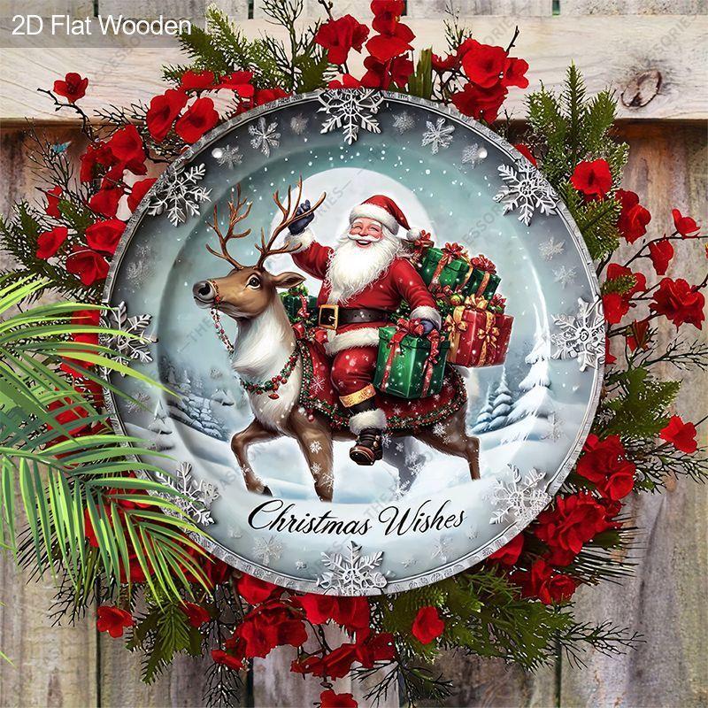 Christmas decoration sign,indoor hanging decorations,2D flat Wooden products withSanta Claus and Deer pattern,Christmas gifts for friends and family