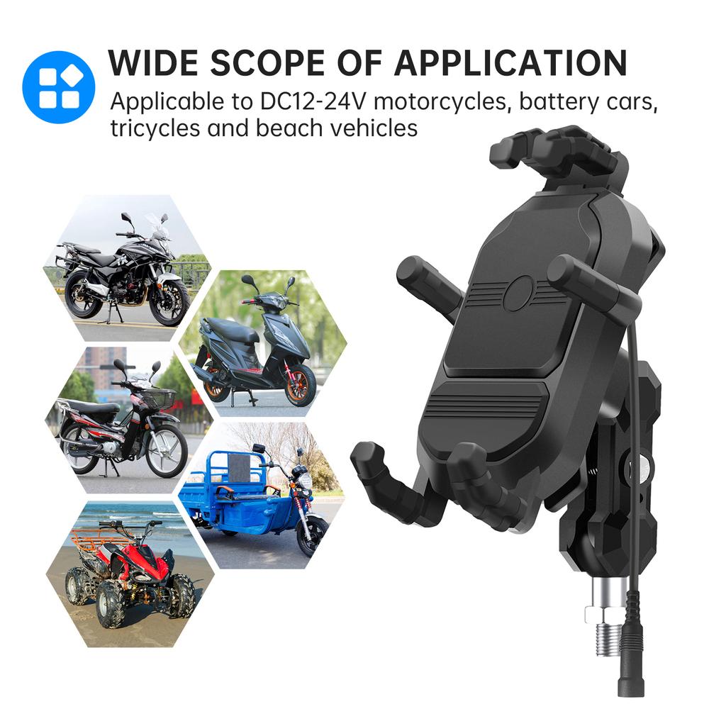 Ball Head Model, Motorcycle Phone Holder, 15W Wireless Fast Charging Phone Holder, Rain Proof and Anti-shake Takeaway Navigation Holder