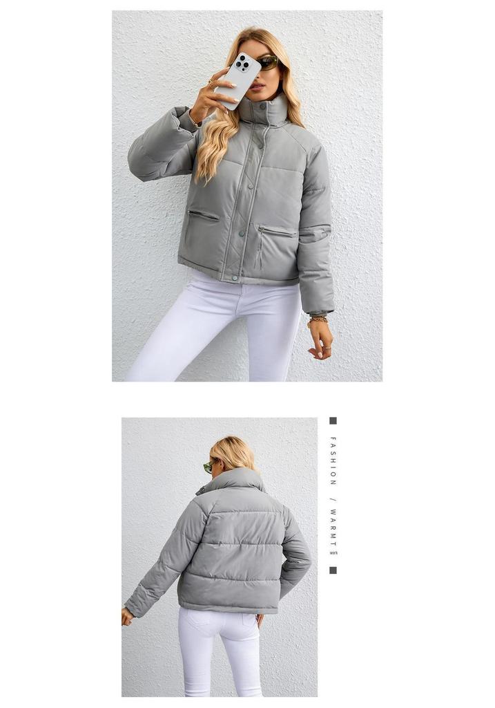 2023 Women's European & American Style Short Stand-Collar Down Cotton Jacket with Zipper