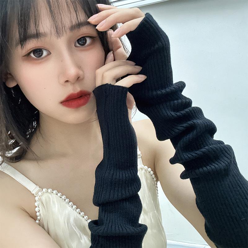 Japanese Style Puffy Knitted Arm Warmers - Solid Color Clubbing Hip Hop Sleeves