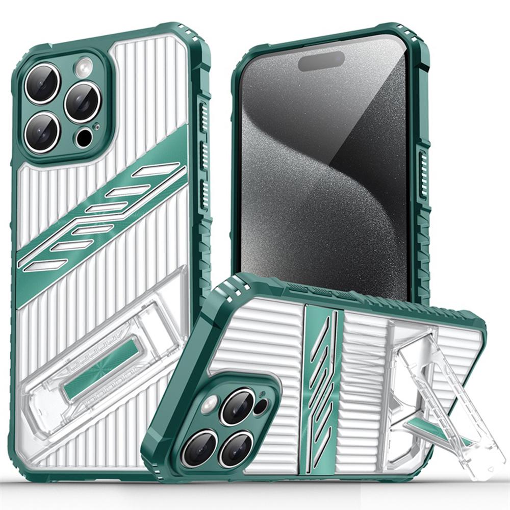 

For iPhone 14 Pro Case Folding Kickstand PC+TPU Anti Drop Phone Cover Dark Green