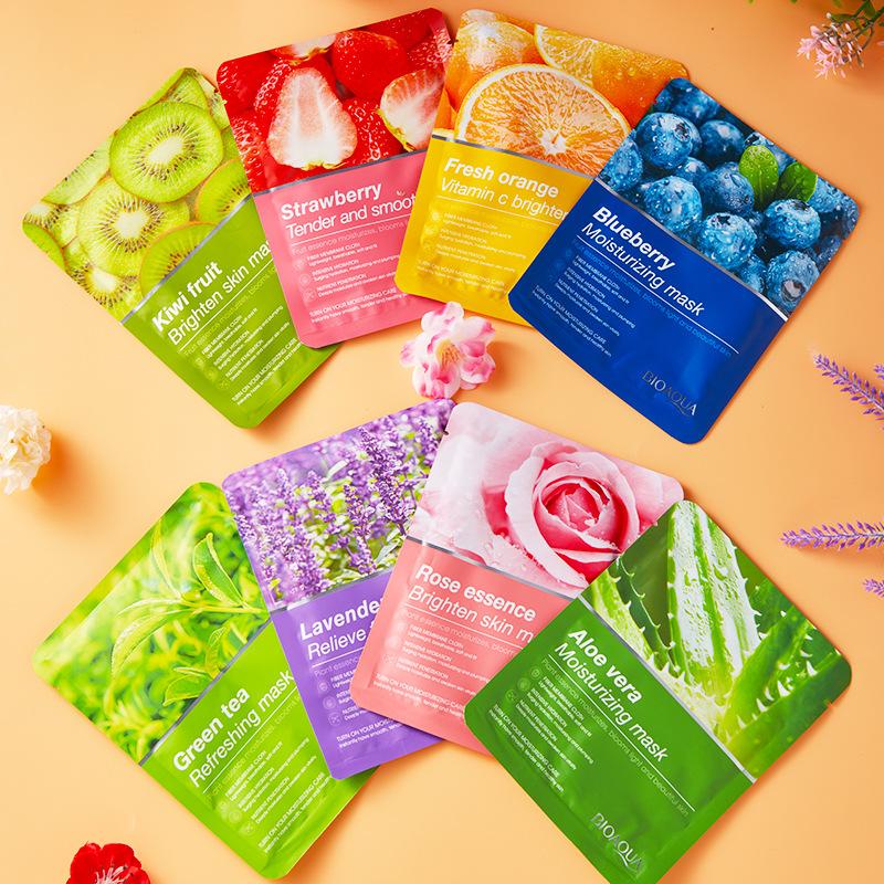 20Pcs Natural Fruit Plant Facial Mask Sheets Moisturizing Oil-Control Blueberry Cucumber Pomegranate Aloe Mask Korean Cosmetics