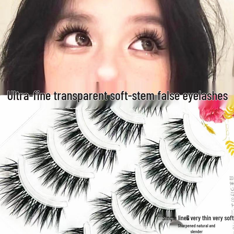 

DFY37 Transparent Soft Stem Fairy Fishtail False Eyelashes - Full Strip, 5 Pairs