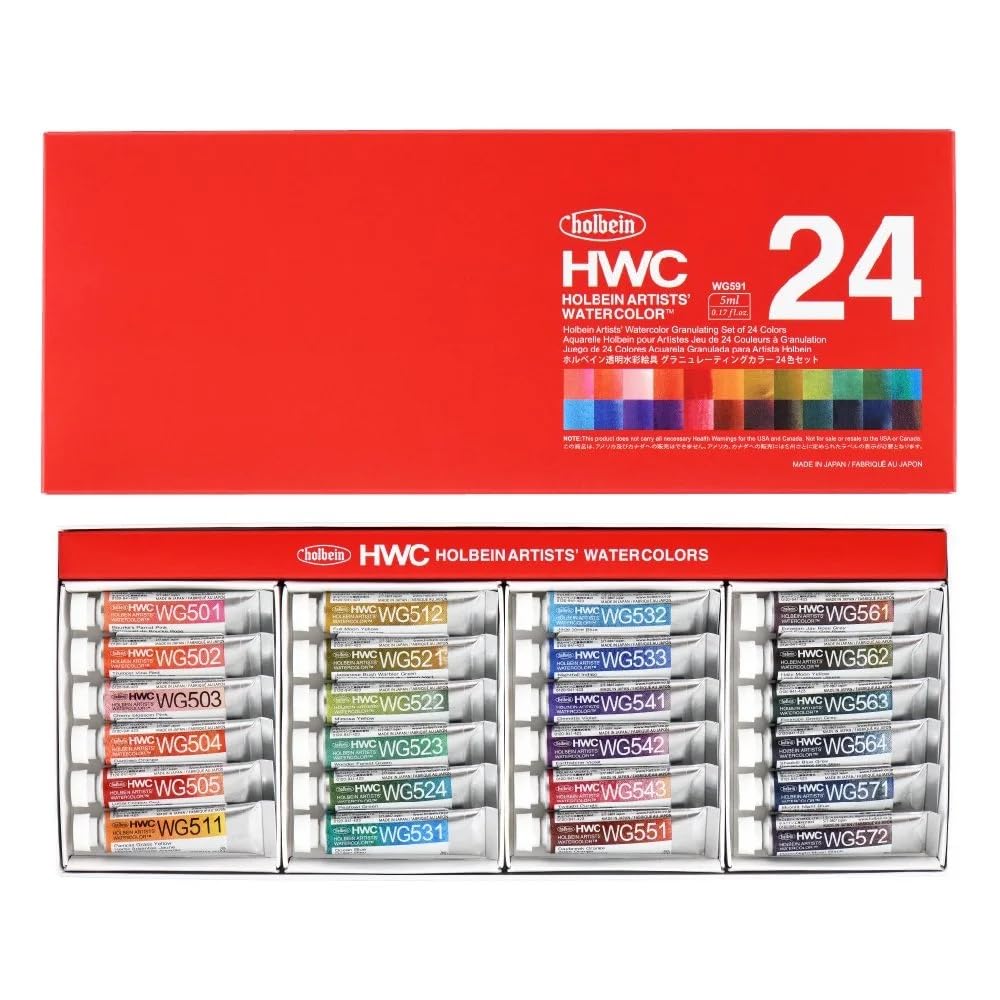 Holbein Granulating Colors Transparent 13591 Watercolors, 5ml, 24-Color Set,