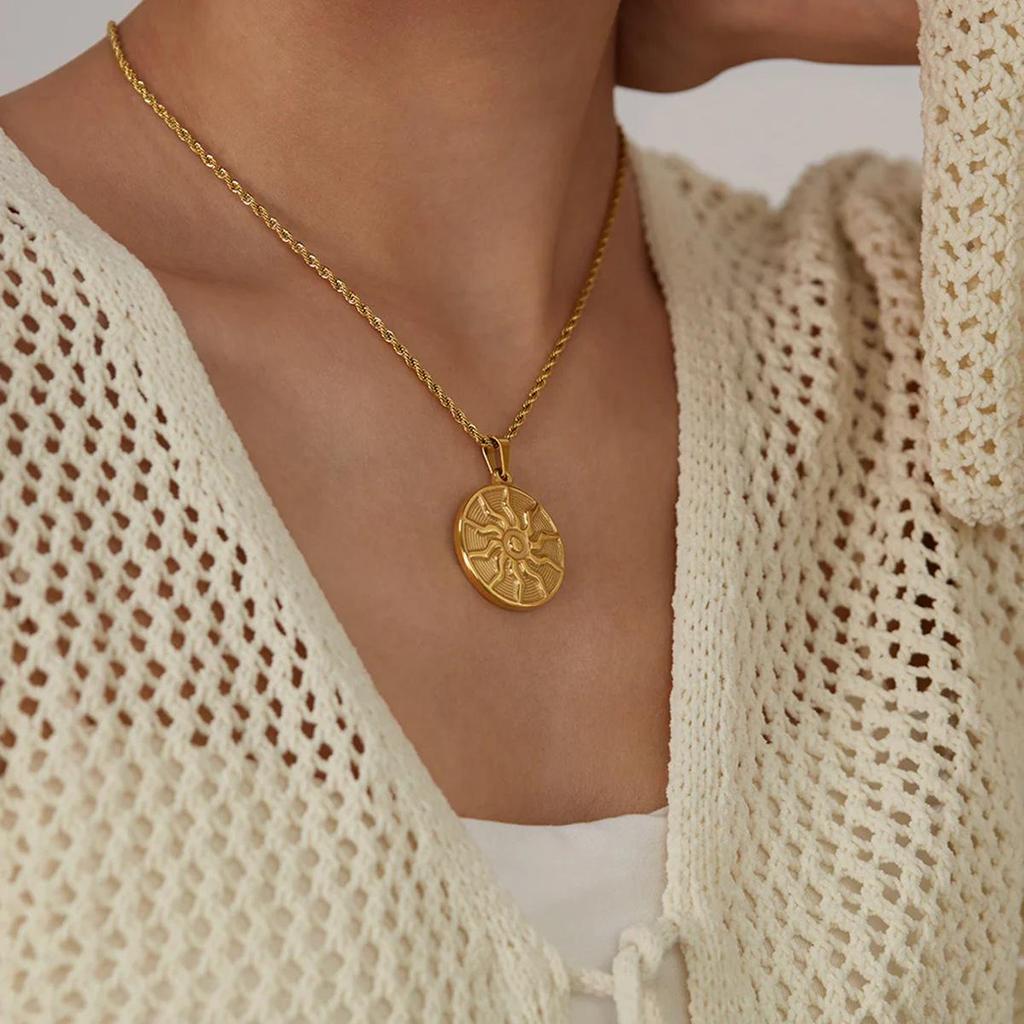 Stainless Steel Hip-Hop Sun Totem Pendant Necklace for Women