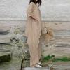 Women Cotton Linen Two-Piece Set Casual Solid Color 45720 Sleeves Shirts Pockets