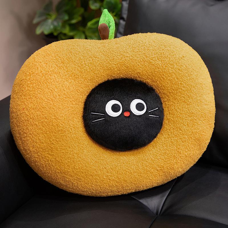 Apple Cat Plush Pillow Cartoon Soft Short Pile Dreamy Throw Pillow For Kids And Teens