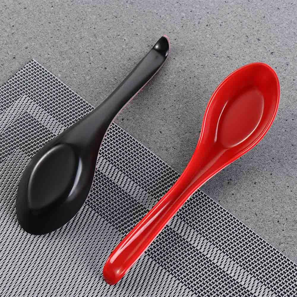 5pcs/set Plastic Porridge Spoons Long Handle Red Black Soup Spoons Melamine Spoon   Wonton