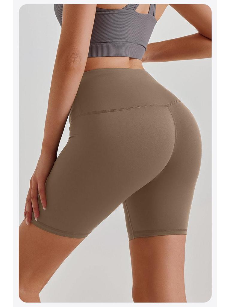 High-Waist Nude Yoga Shorts - Seamless, Hip-Lifting, Women's Fitness Wear