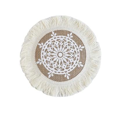 New Cotton Jute Absorbent Coasters Jute Embroidery Woven Placemat Round Nordic Style Braid Coaster Table