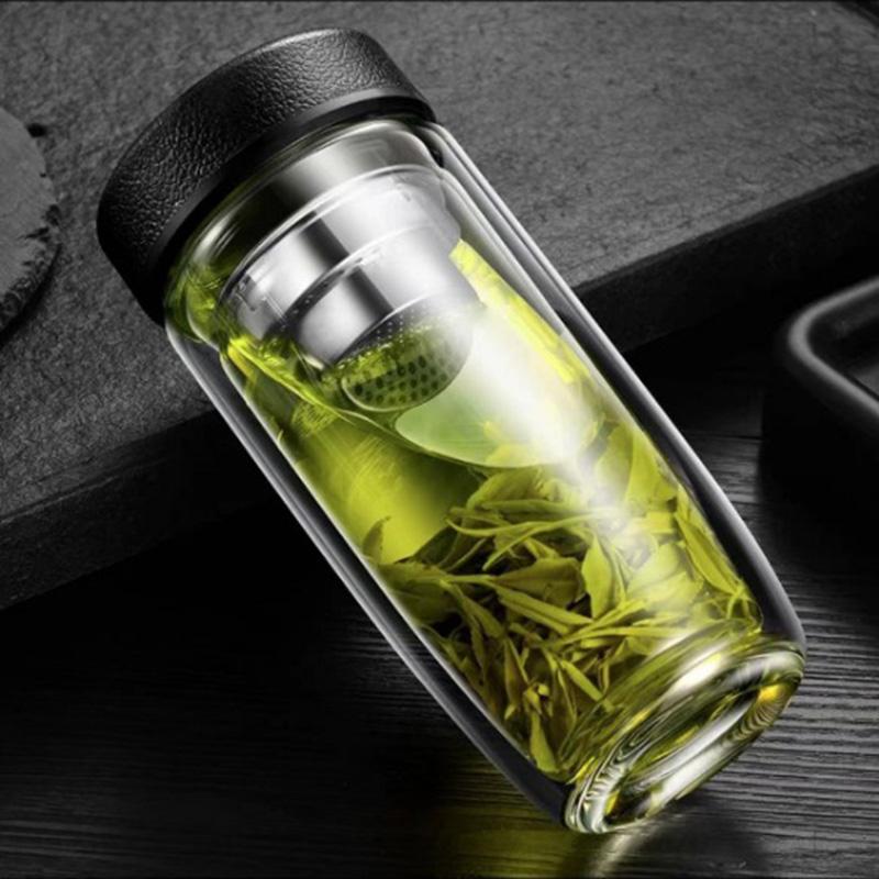 450ML Glass Water Bottle Oval Shaped Double Layer Tea Water Cup Infuser Tumbler Drinkware Water Bottle With Tea Filter