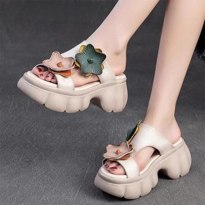 Blumen Damen Plateau Hausschuhe High Heels Sandalen Sommer Mode Schuhe Frau 2025 Strand Pantoletten Freizeitkleid Flip Flops Mujer