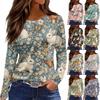 Dammode Casual slitsfåll rund hals långärmad lös tryckt T-shirt damtopp