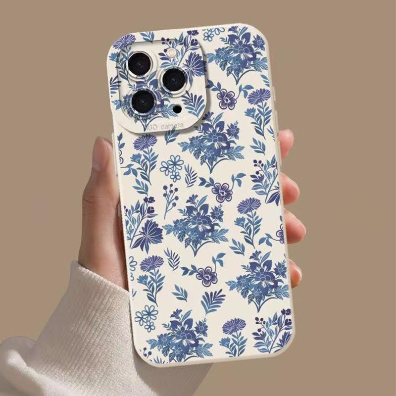 Gray Base Blue-Purple Floral Phone Case For iPhone 17 Cases iPhone Air 17 Air 16E 16 15 Pro Max 14 13 12 11 X XR 14 Plus Cover