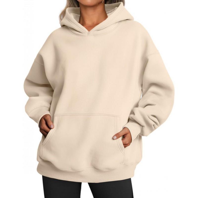 Womens Winter Solid Color Loose Hooded Long Sleeve Sweatshirt Casual Oversized Pullover Top