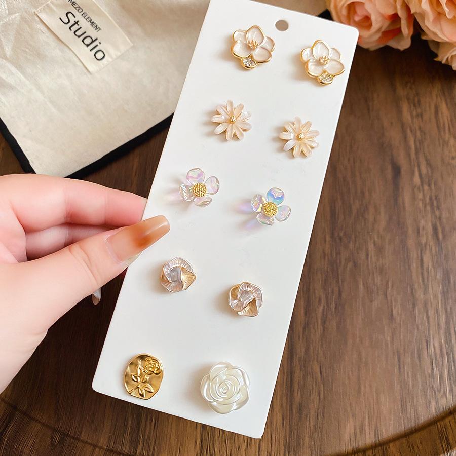6/10/12 Pcs Simulated Pearl Round Square Stud Earrings Small French Elegant Daity Ear Studs for Women Daily Jewelry Sets F
