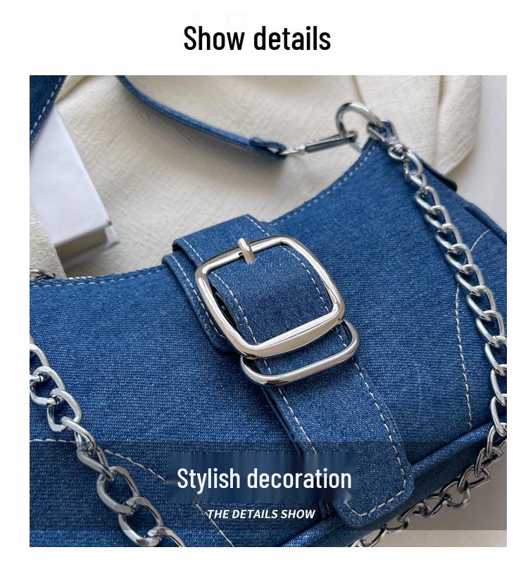 2023 Retro Fashion Women's Denim Chain Crossbody Shoulder Bag – Textured Versatile Underarm Style