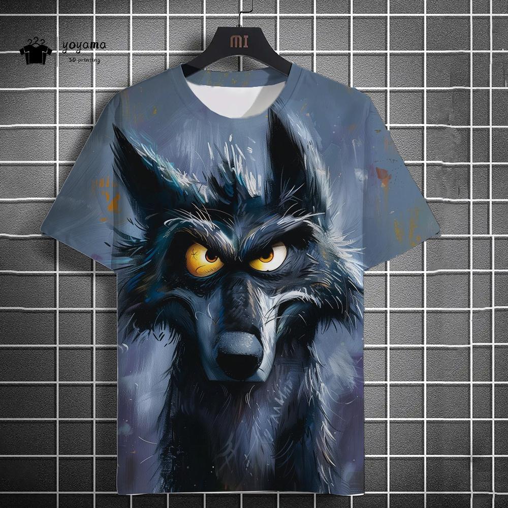 Fun Men's T-Shirt 3D Wolf Printed Short Sleeve T-Shirt Street Fashion Tops Hip Hop O Neck T-Shirt Summer Men's Casual Clothing
