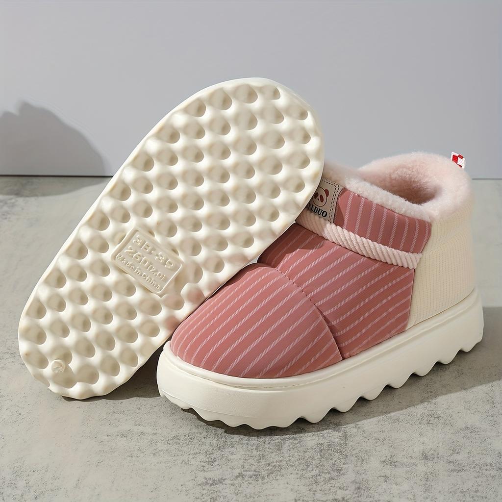 Order A Size Up Winter Warm Snow Boots Striped , Thick  Lined Comfort Cotton Booties,  Anti-Slip High Top Slippers for Daily & Vacation Use