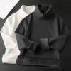 Men Bottoming Thermal Shirt Solid Color Turtleneck Pullover Autumn Winter Loose Fleece Lined Base T-shirt Top for Outdoor