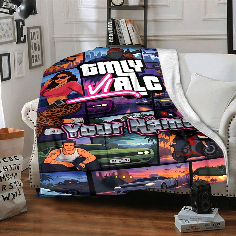 Grand Theft Auto Personalized Name Blanket Gift Customizable Blanket Soft & Cozy Suitable for Home Decor Bed Living Room Office All-Season Use