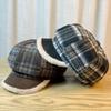 Retro Plaid Plush Star Anise Beret Female Autumn and Winter Warm Painter Hat