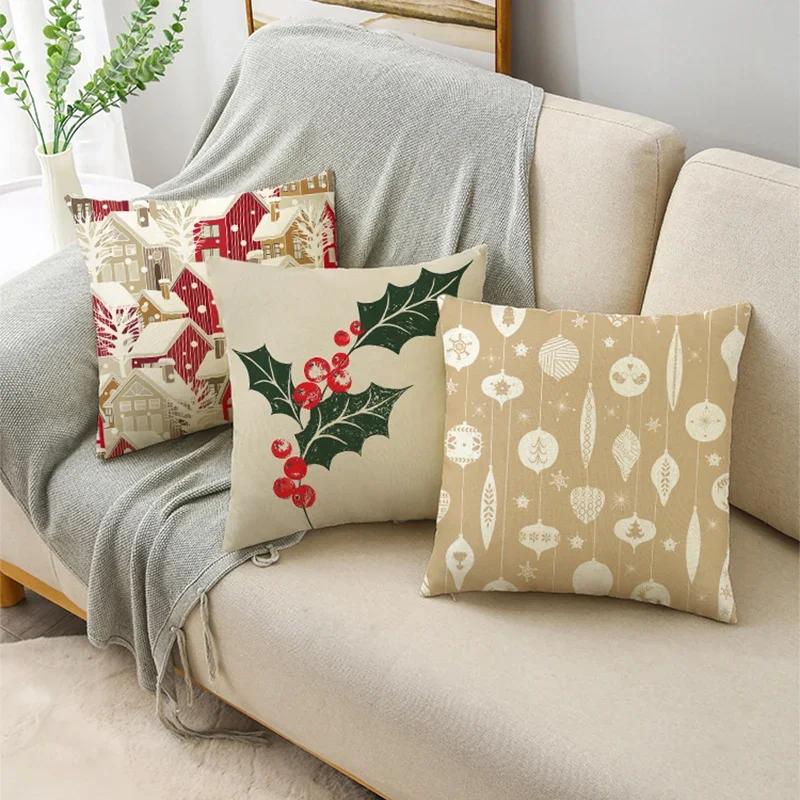 Frohe Weihnachten Pflanzen-Serie Kissenbezüge 40/45/50cm Santa Rentier Schneeflocken Kissenbezug für Sofa Couch Heimdeko