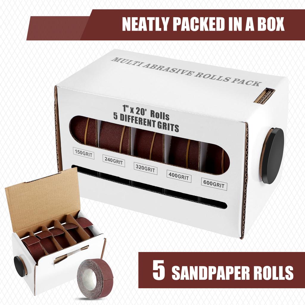 5/6 Roll Long Abrasive Sand Paper Rolls Boxed Aluminum Oxide Sanding Belt Drawable Abrasive Paper80/150/240/320/400/600 Grit