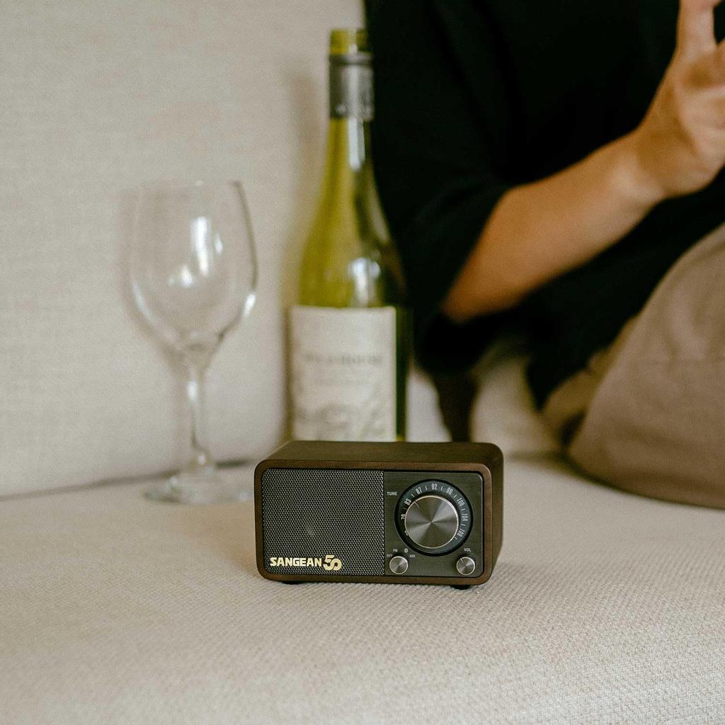 Sangean 50th Anniversary Wide FM Compatible FM Wood Compact Speaker WR-301 Radio/Bluetooth Speaker, Cabinet, Palm-Sized