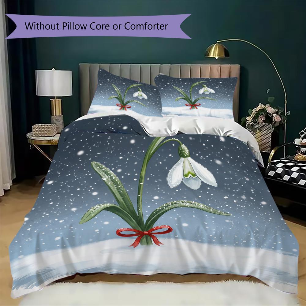 Winter Snowdrop Pattern Bedding uilt Set uilt Cover Pillowcase Home Decoration Birthday Gift (1 * duvet cover + 2 * pillowcase without core)