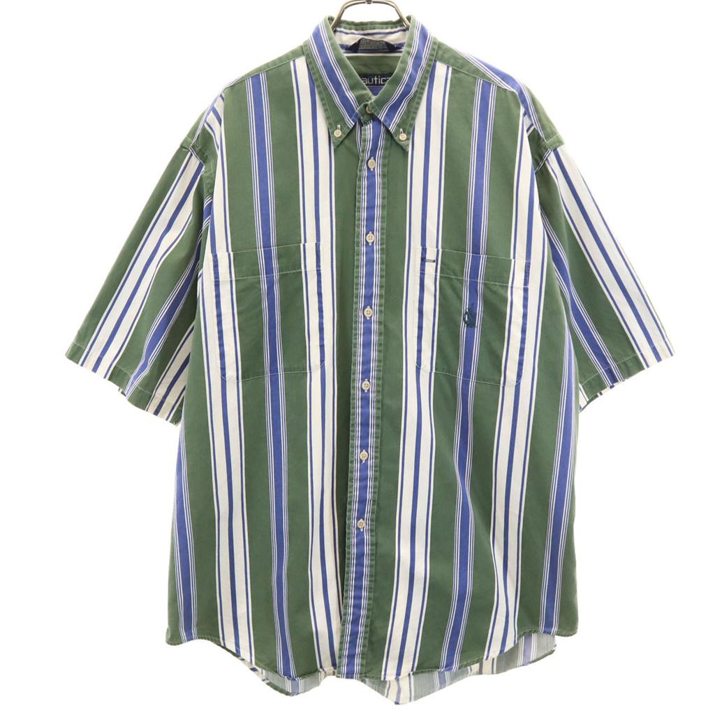 NAUTICA 90s Made in USA Old Striped Pattern Short sleeve Button down shirt Men's Used