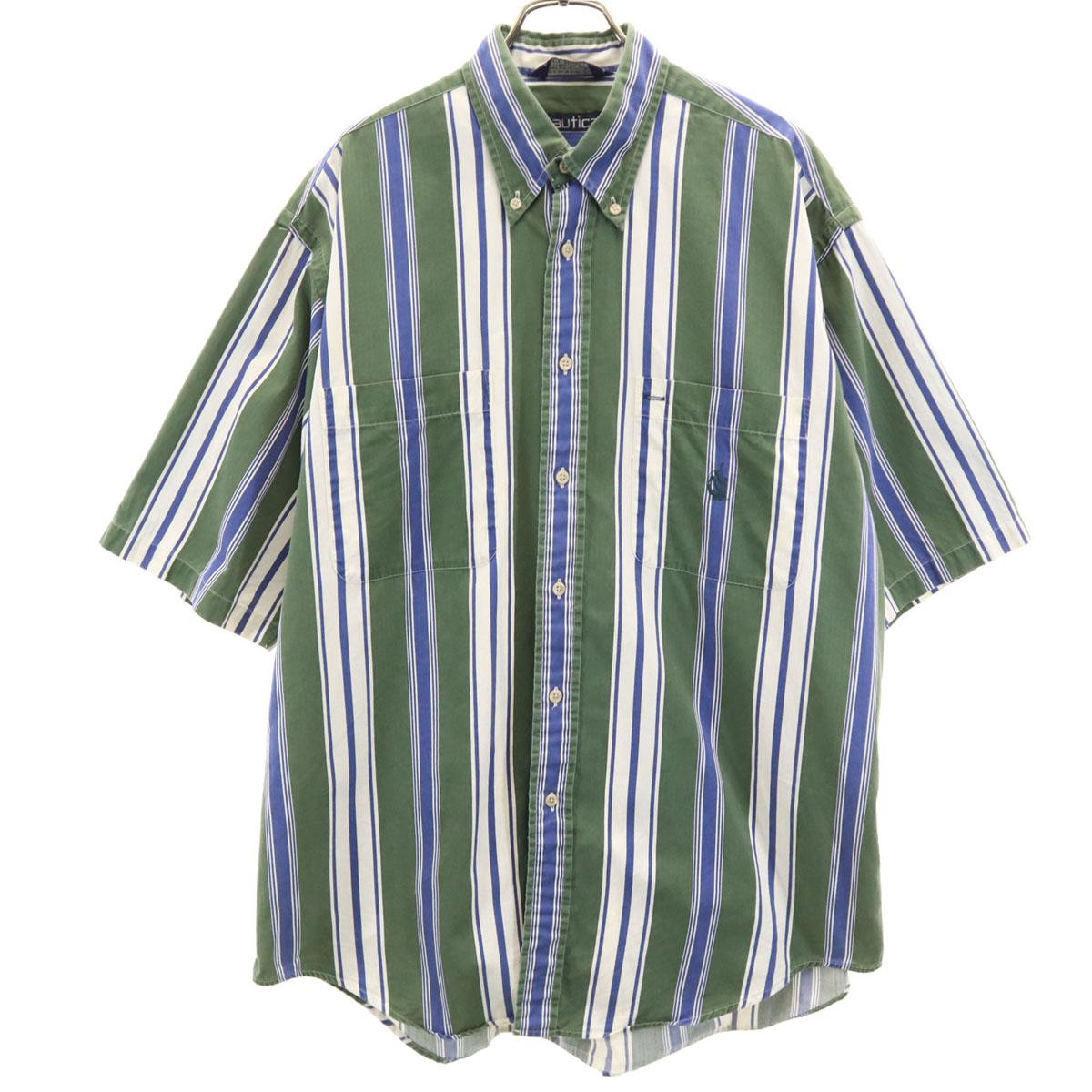

NAUTICA 90-х годов Сделано в США Рубашка мужская б/у с коротким рукавом на пуговицах, старый полосатый узор