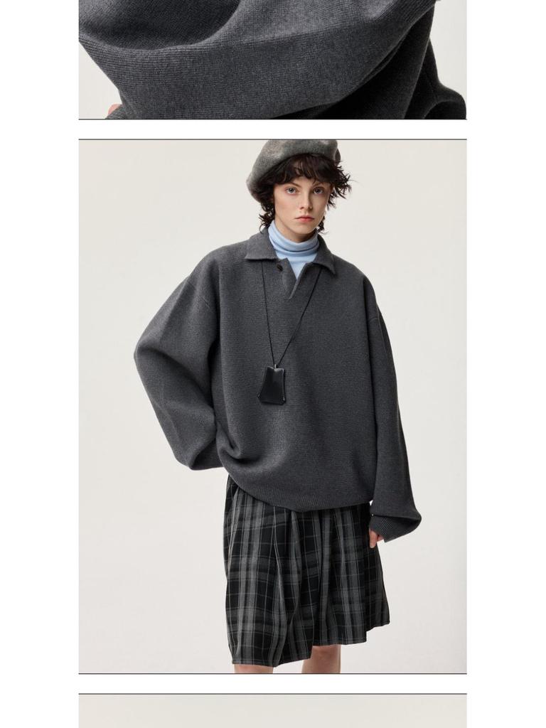 Men's Slim Fit Lapel Polo Knit Sweater - Long Sleeve, Trendy Korean Style for Autumn and Winter