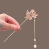 Pink Flower Butterfly Hair Pin Pearls Hair Sticks Forks Gold Color Alloy Headpiece Women Girls Hanfu Dress Chinese Hair Jewelry