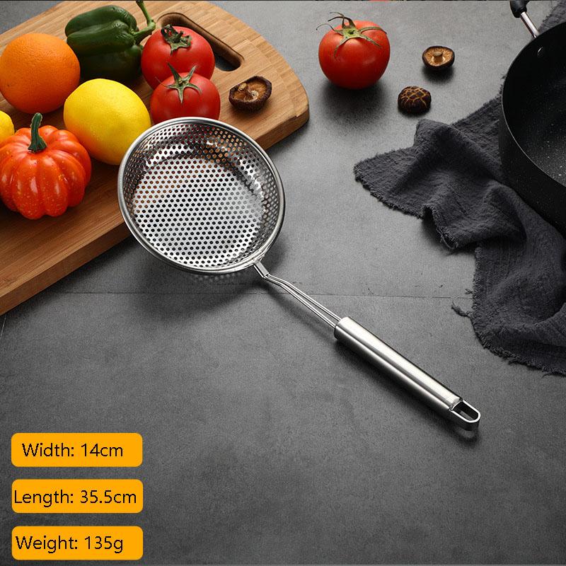 304 Stainless Steel Flat-Bottom Colander Hot Pot Fat Skimmer Spoon for Everyday Frying Steaming and Scooping Kitchen Tool