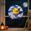 Creative Halloween Souvenirs Stained Glass Suncatcher Ornament, Vintage Hanging Window Decor with Pumpkin Ghost Bat Witch Moonlit Wall Hangings
