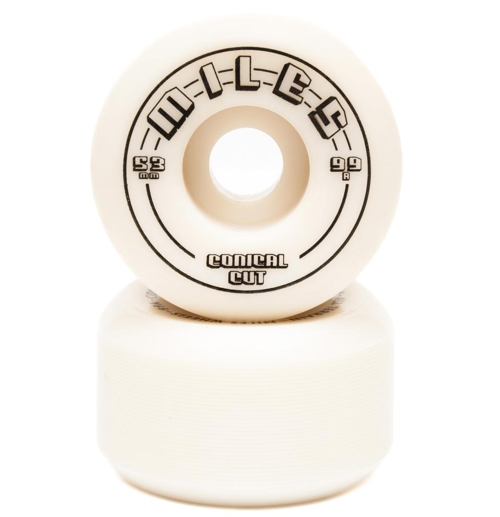 Miles Skateboard Wheels 99a 53mm Conical Hard 99 DURO CONICAL Set of 4 Skateboard Street [MILES WHEELS] (White)