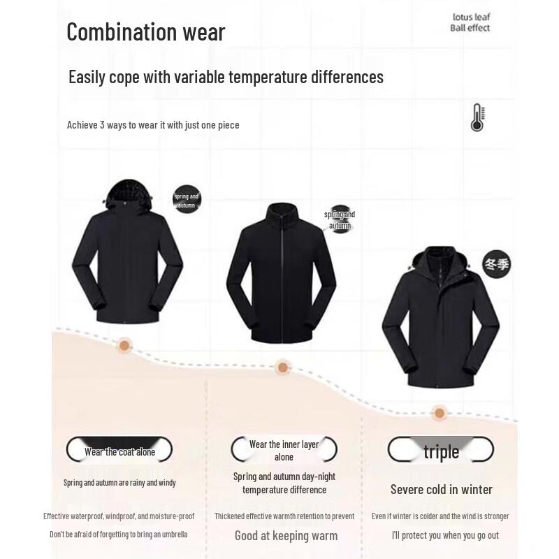 ROMON Men's 3-in-1 Outdoor Sportswear Jacket Set