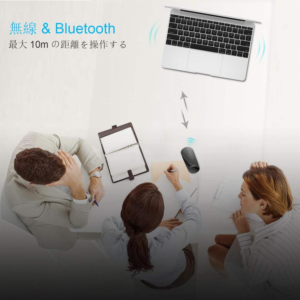 FENIFOX Bluetooth Mouse, Rechargeable, Small, Slim, Mini Wireless Mouse, Quiet, for Laptops, Computers, PCs, and Macs - Black