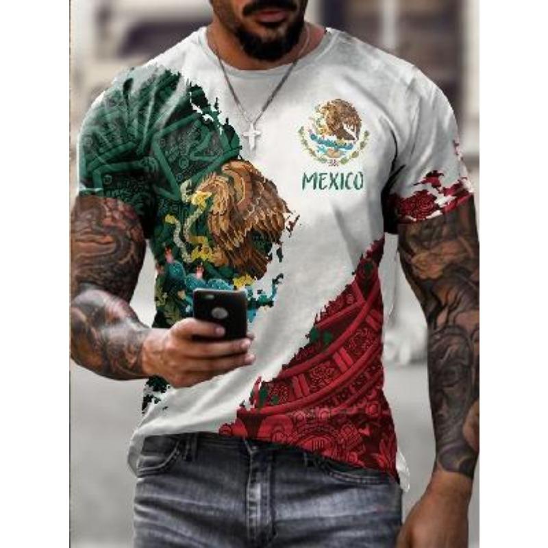 Mexikansk T-shirt Unisex Casual Kortärmade T-shirts Rund Hals Streetwear Mexiko Tryckta T-shirts Toppar Oversized Herrkläder