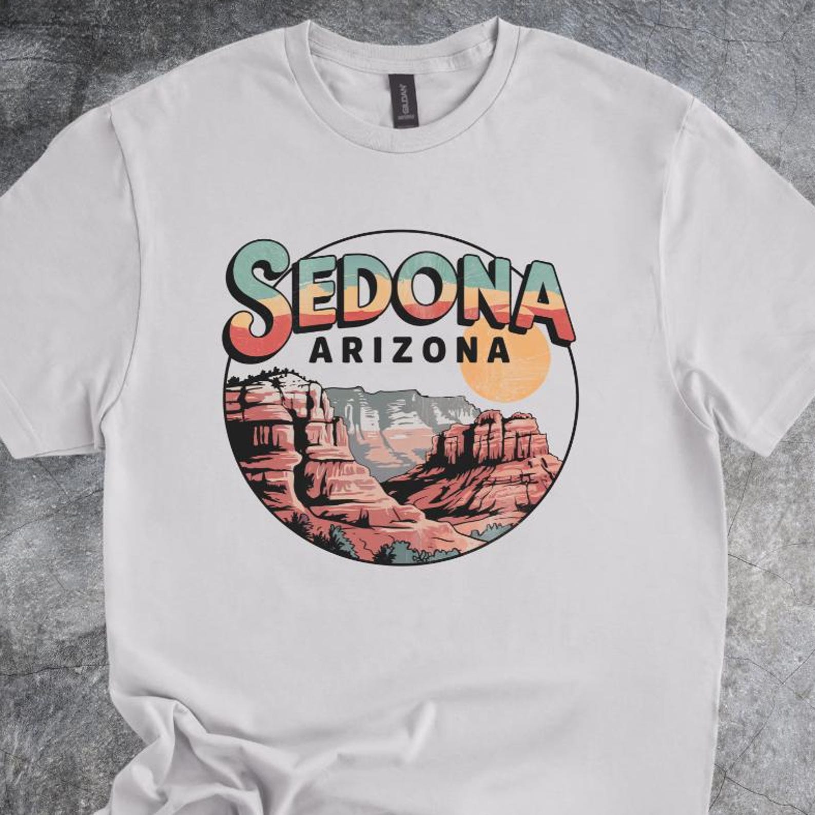 Sedona Arizona Shirt Desert Illustration Graphic Tshirt Cotton Crewneck Tee Light Gray 160