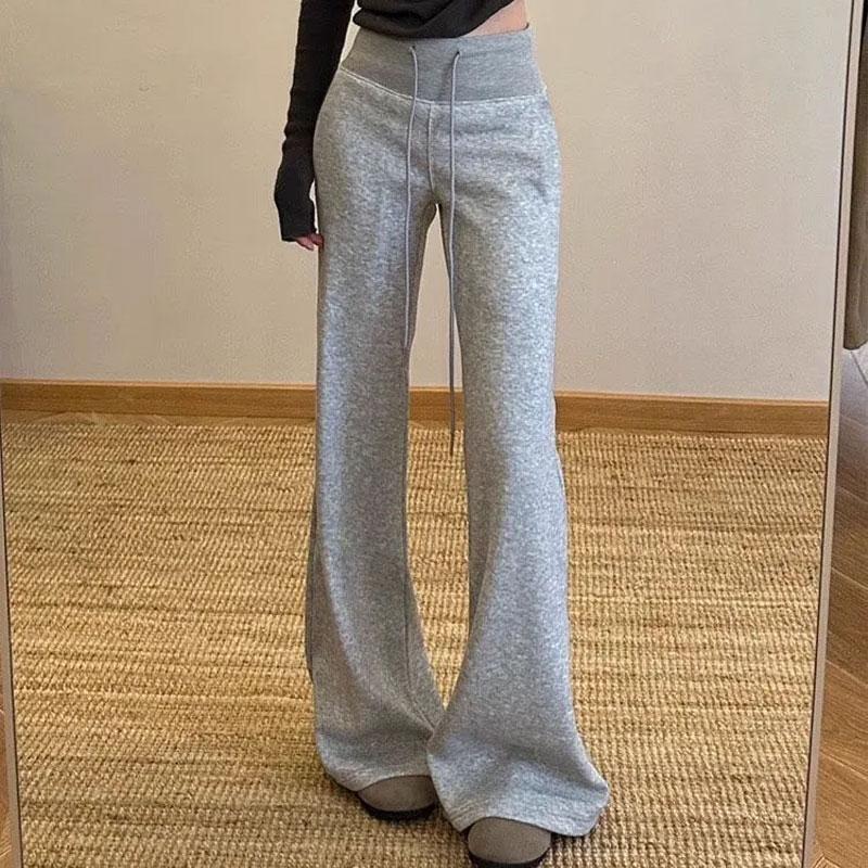 Abbigliamento da Donna Pantaloni Sportivi Bootcut Casual Vita Alta Primavera Autunno Nuovi Slim Alla Moda Coulisse Morbidi Pantaloni Monocolore