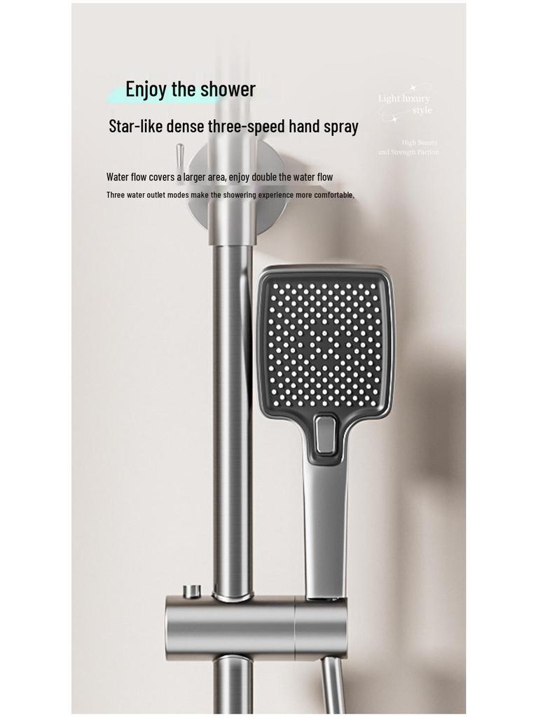 Gray Atmosphere Lighting All-Copper Shower Set with Thermostatic Digital Display and Pressurized Rain Shower Head
