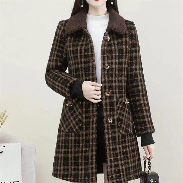 

Клетчатая куртка, интегрированное плюшевое пальто средней длины для женщин, осеннее и зимнее новое модное толстое пальто из арктической норки, женское красное XXXL