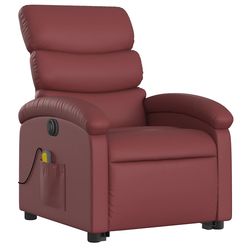 Electric Massage Recliner with Rising Function Burgundy Faux Leather
