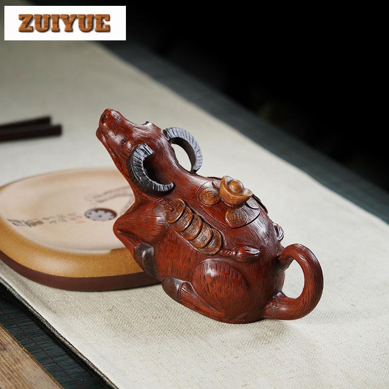 350ml Antique Yixing Purple Clay Teapots Handmade Wealth Cattle Pot Raw Ore Red Mud Tea Maker Kettle With Filter Zisha Tea Set
