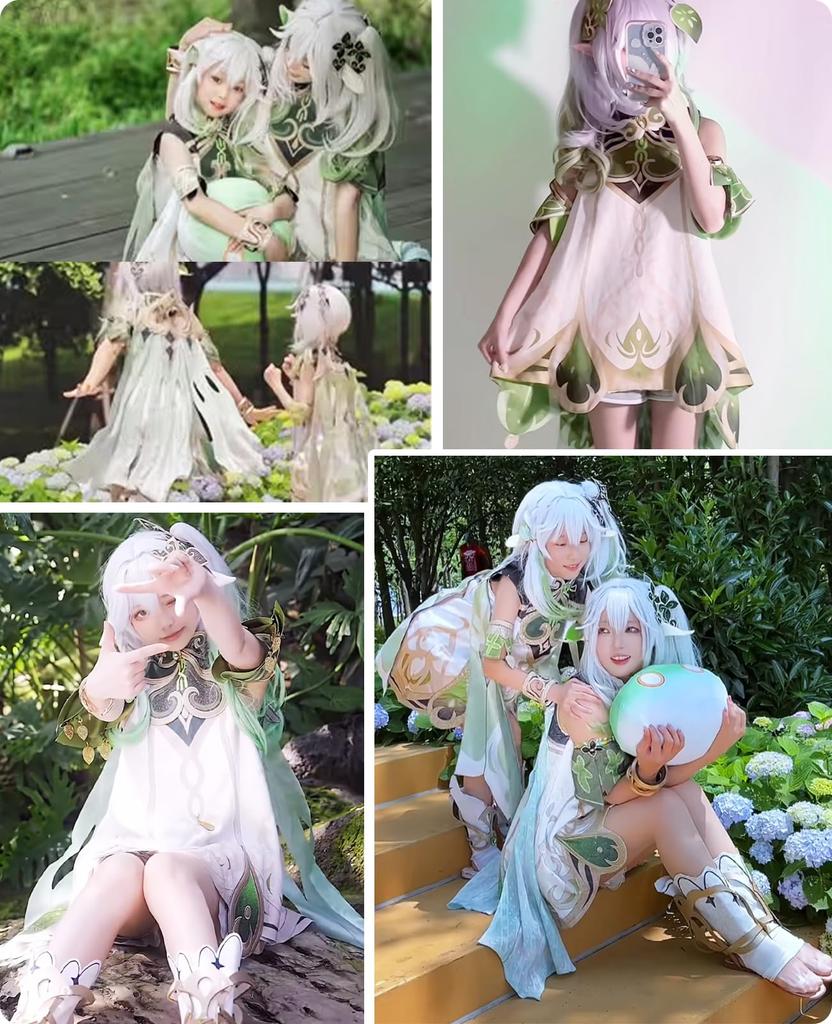 [NOKIJP] Genshin Impact Nahida Cosplay Costume with Wig for ChildrenKids - Genshin Impact Nahida Cosplay Costume (Nahida Wig Included, 130cm)